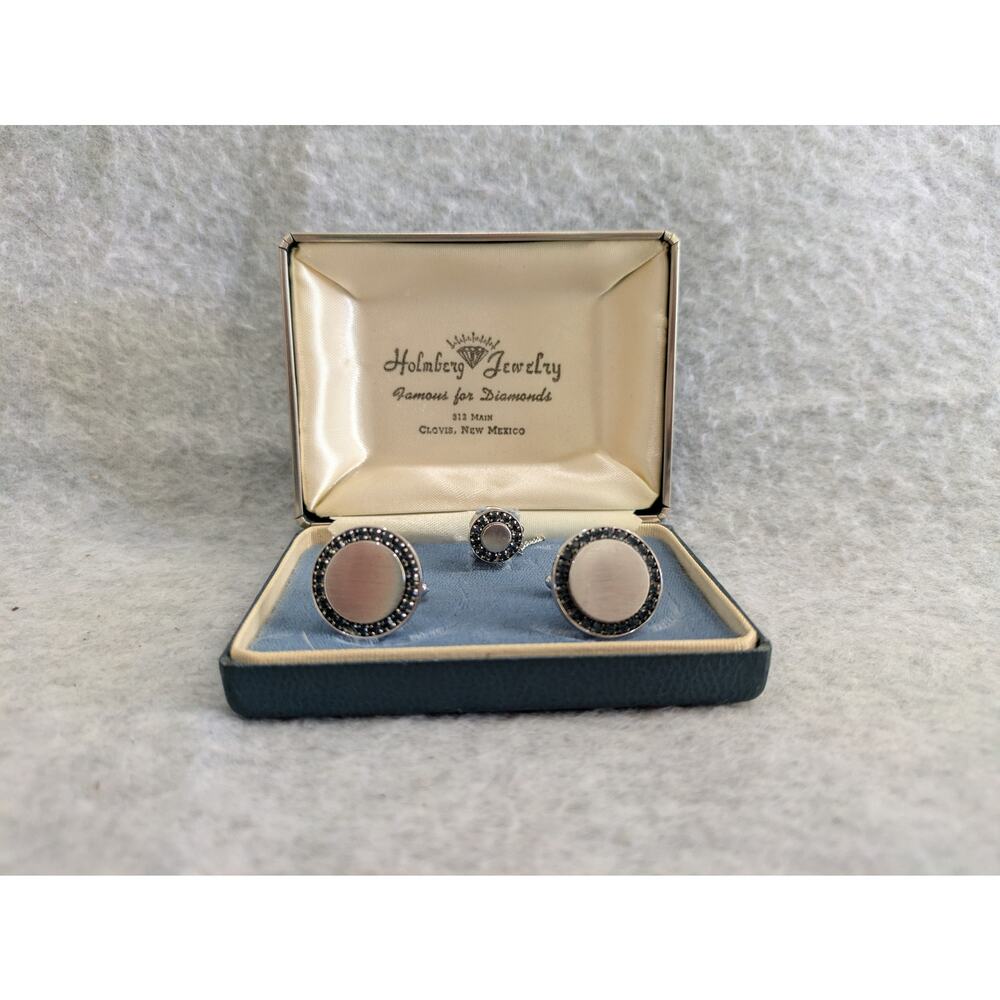 Hadley Holmberg Jewelry Set Mens‎ Silver Tone Cufflinks Tie Tack Pin